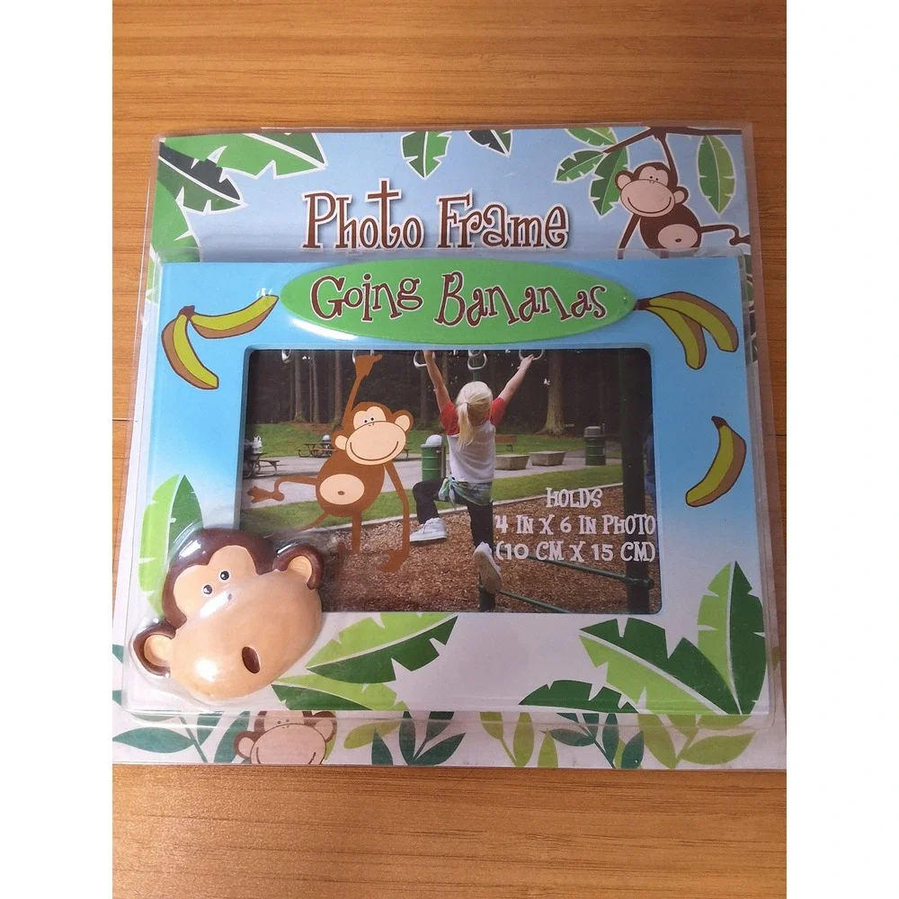 Compass Marketing Going Bananas Monkey Photo Frame 4x6 Blue Jungle Nursery Decor